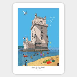 Belém Tower, Tower of Saint Vincent Lisbon Whimsical Illustration Sticker